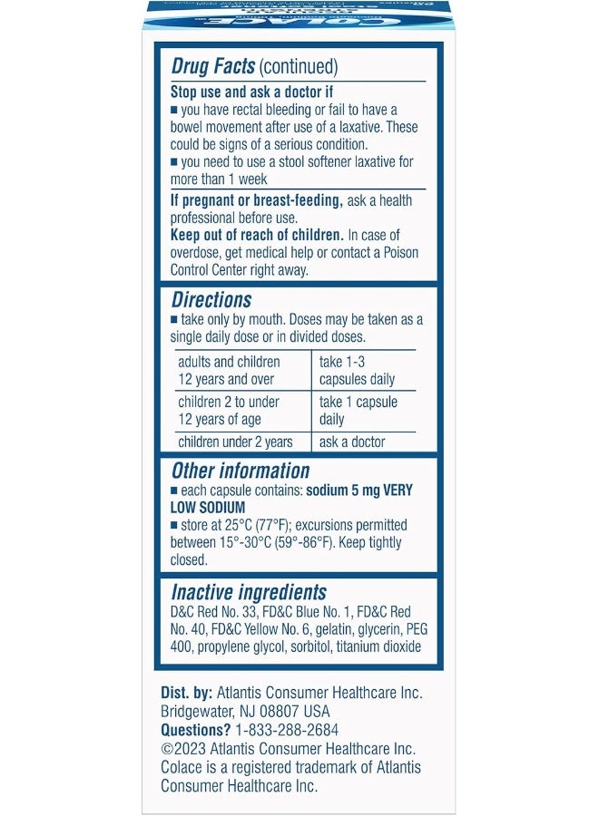 COLACE Regular Strength Stool Softener 100 Mg Capsules 60 Count Docusate Sodium Stool Softener For Gentle Dependable Relief - Image 3
